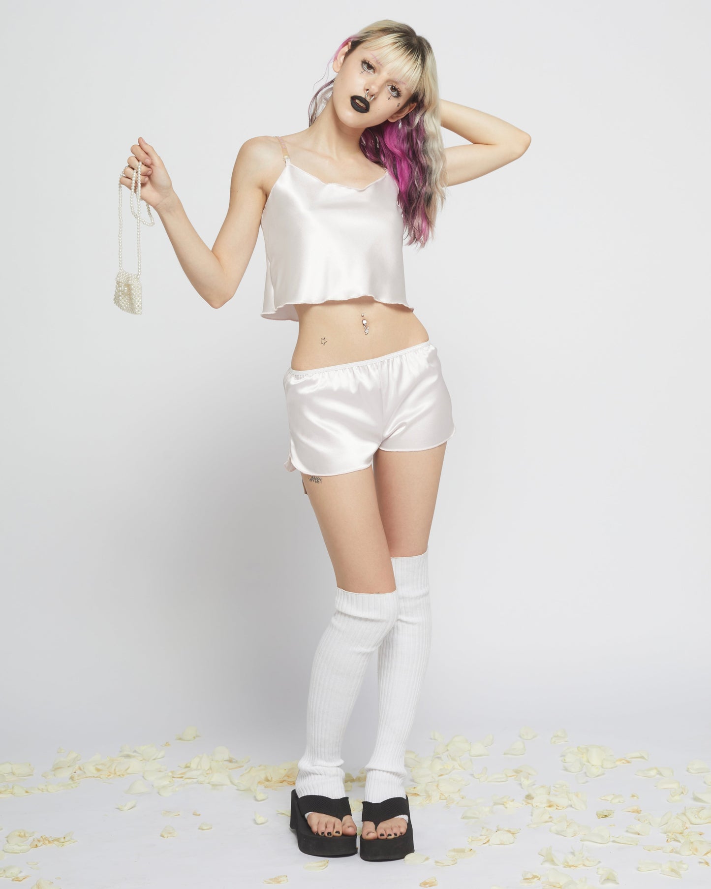 Gleamy Dreamy Satin Shorts in Gardenia