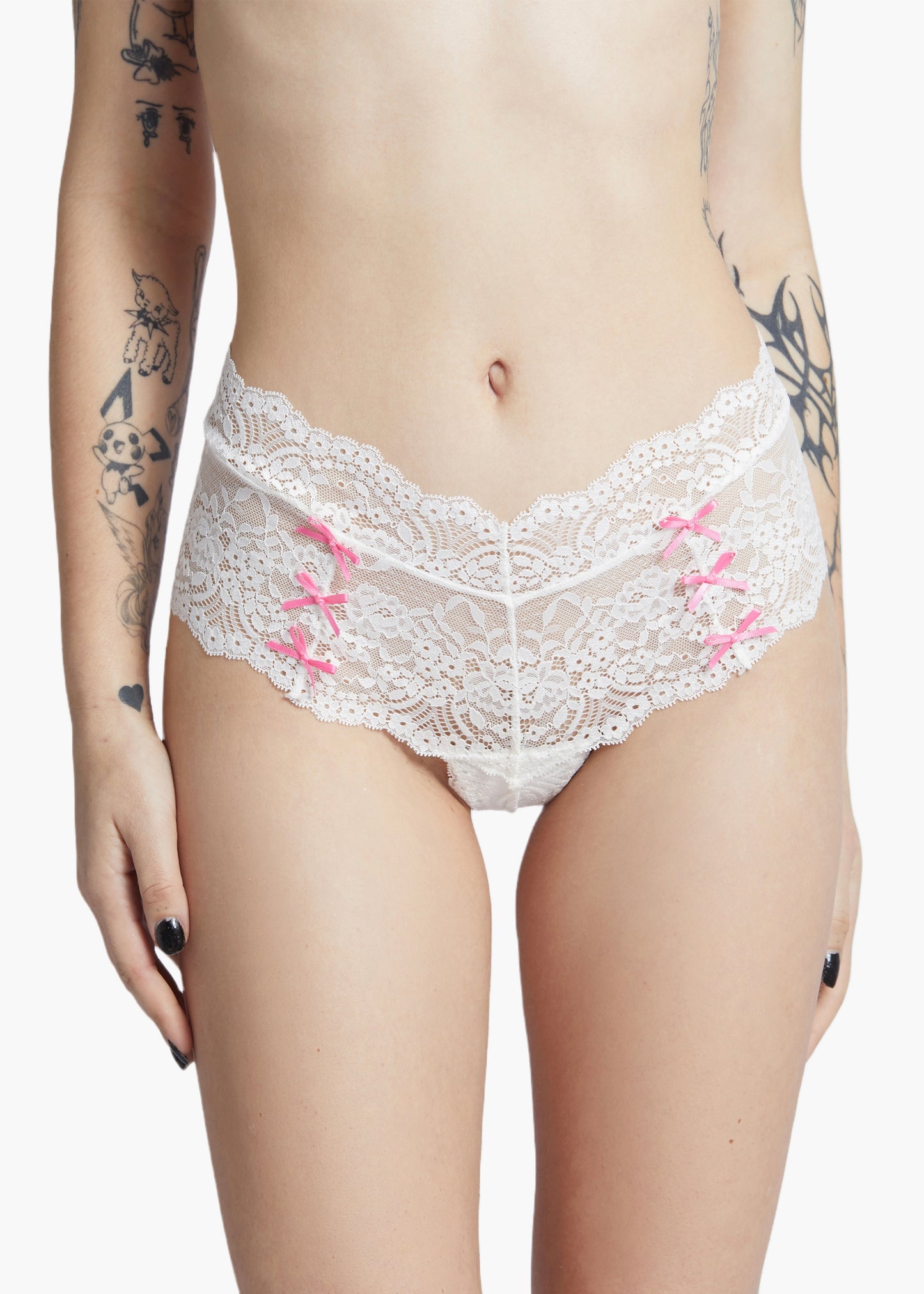 KITTEN BOW LACE-TRIM THONG