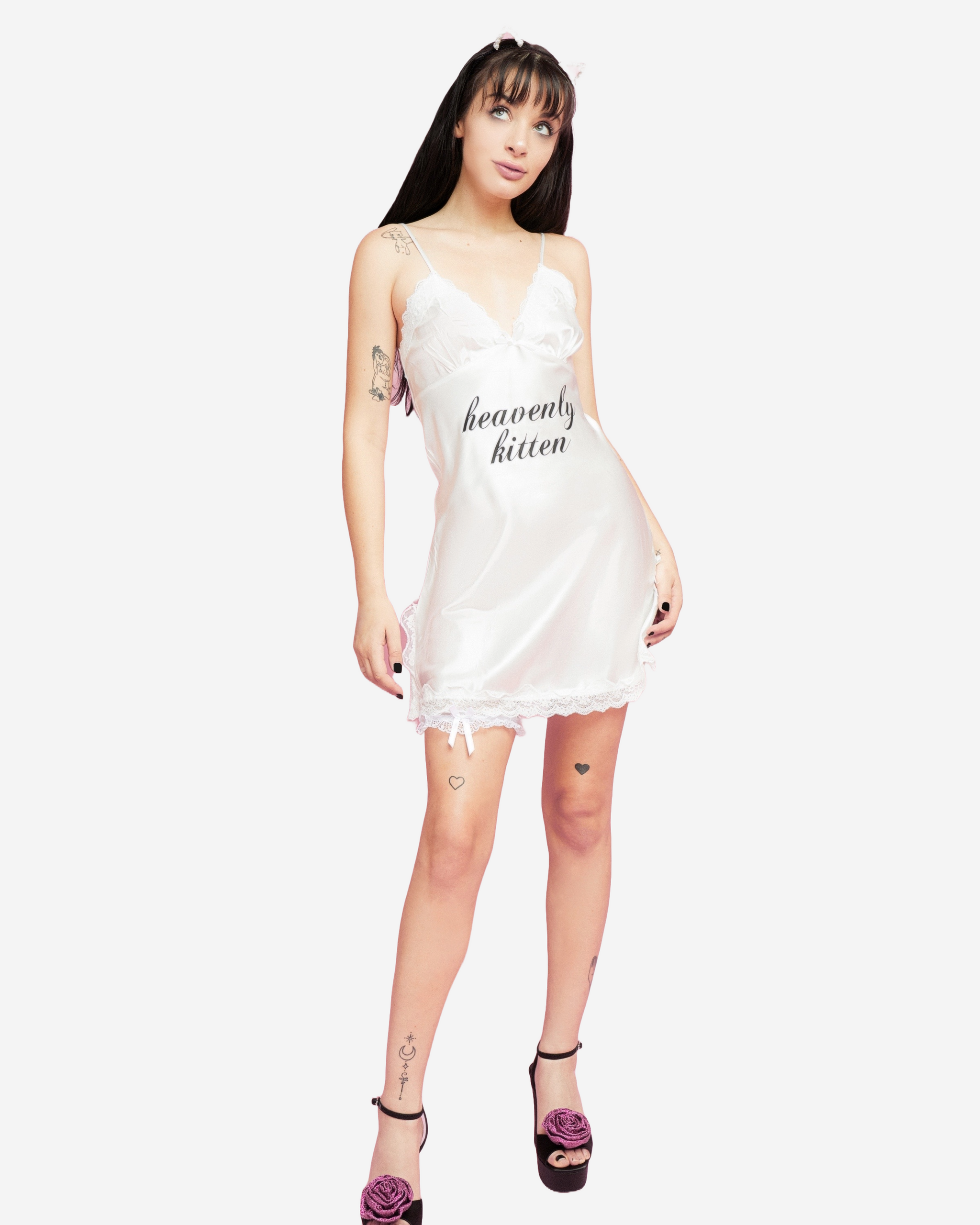 𝒽𝑒𝒶𝓋𝑒𝓃𝓁𝓎 𝓀𝒾𝓉𝓉𝑒𝓃 𝓈𝓁𝒾𝓅 𝒹𝓇𝑒𝓈𝓈 in white ☆ 20% OFF