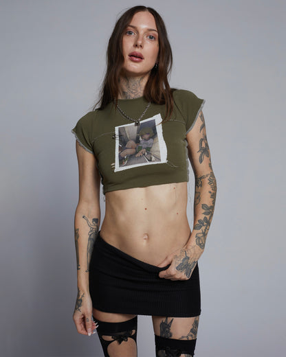 [[[ Web girl // ☆ Forest Green Baby tee ]]]