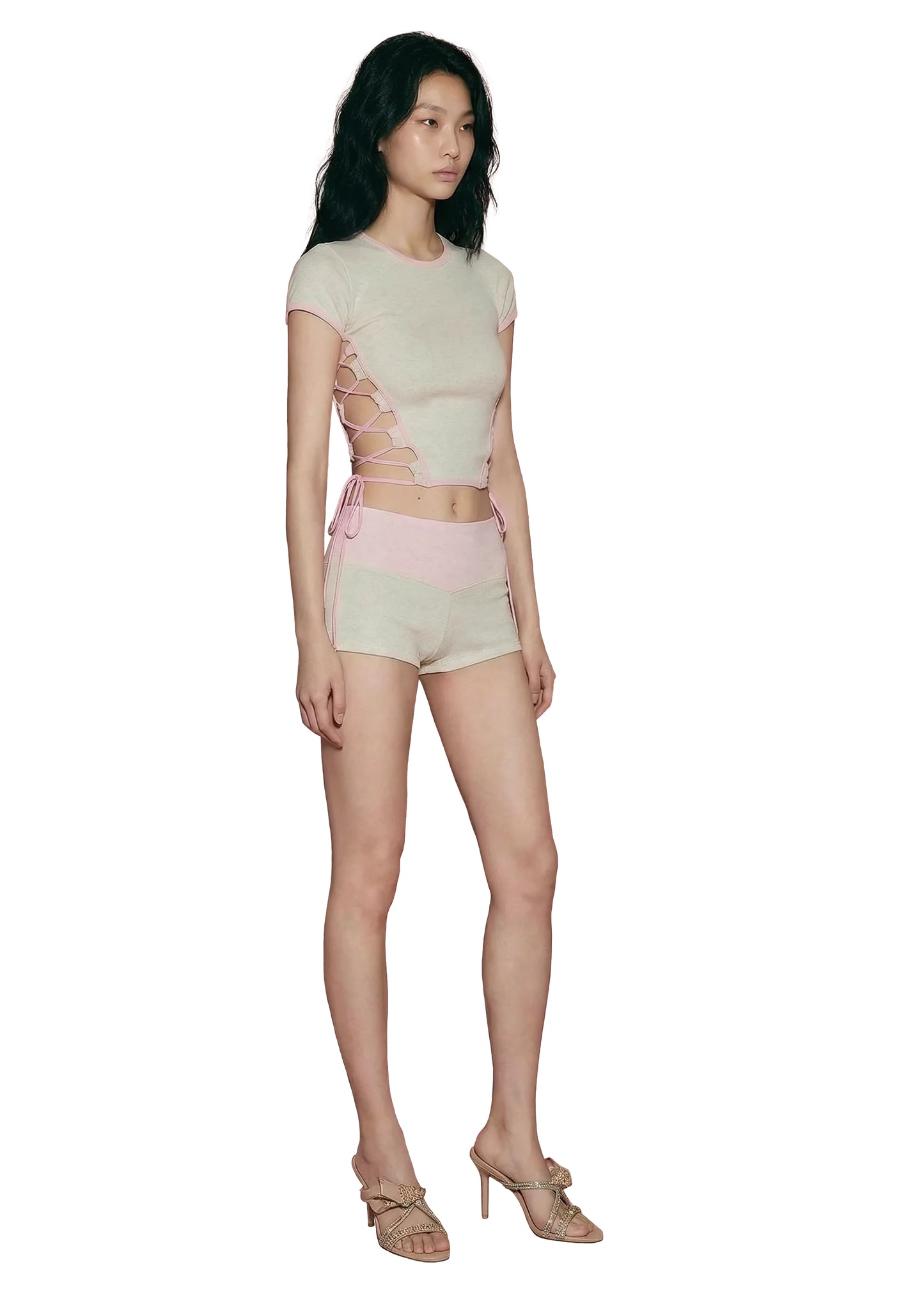 PLAIN STRAWBERRY LACE UP TOP